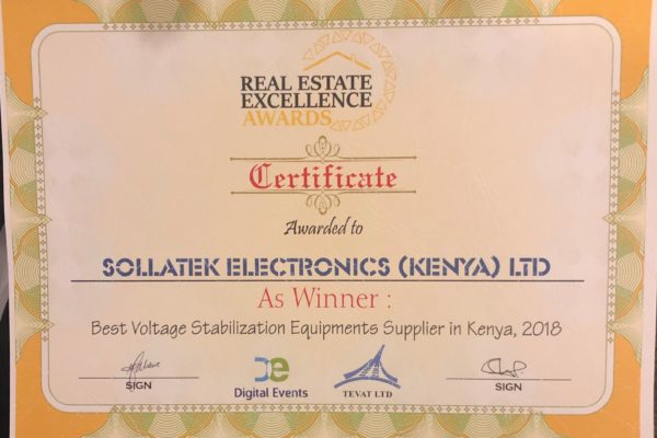 Sollatek Kenya Selected as Best Voltage Stabilization Supplier 2018