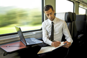 using a laptop on the train with notebookguard